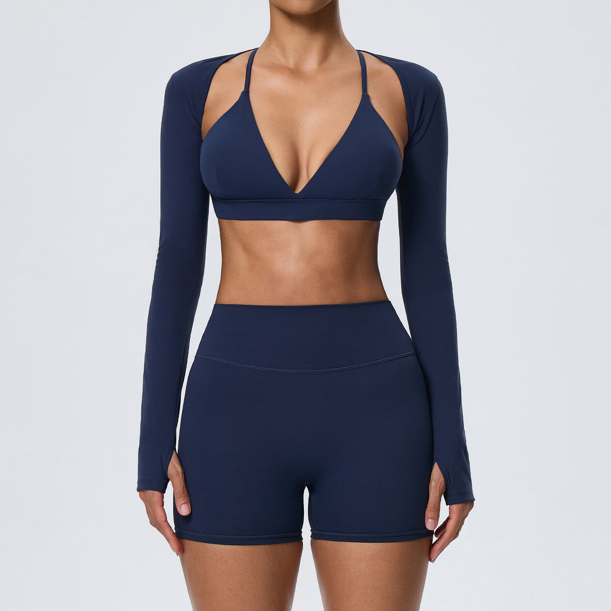 Wholesale Women’s Double-Brushed Activewear Set | Bulk 3-Piece Yoga & Running Outfit | fouregg - Navy Blue