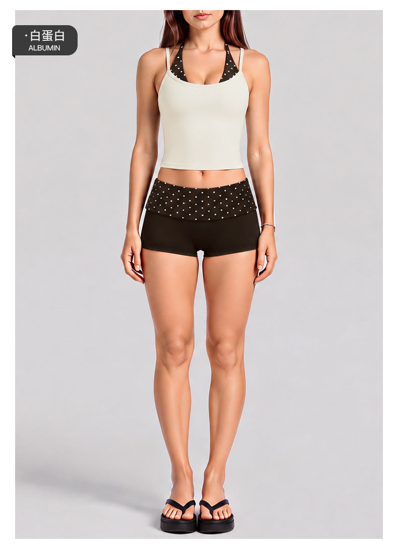 Wholesale Women’s Activewear Set | Color-Block Workout Tank & Quick-Dry Polka Dot Yoga Pants | fouregg