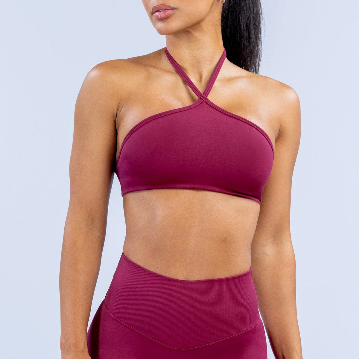 Wholesale Women’s Activewear Top | Quick-Dry Crisscross Halter Tank for Running & Pilates | fouregg - Underwear Berry Red
