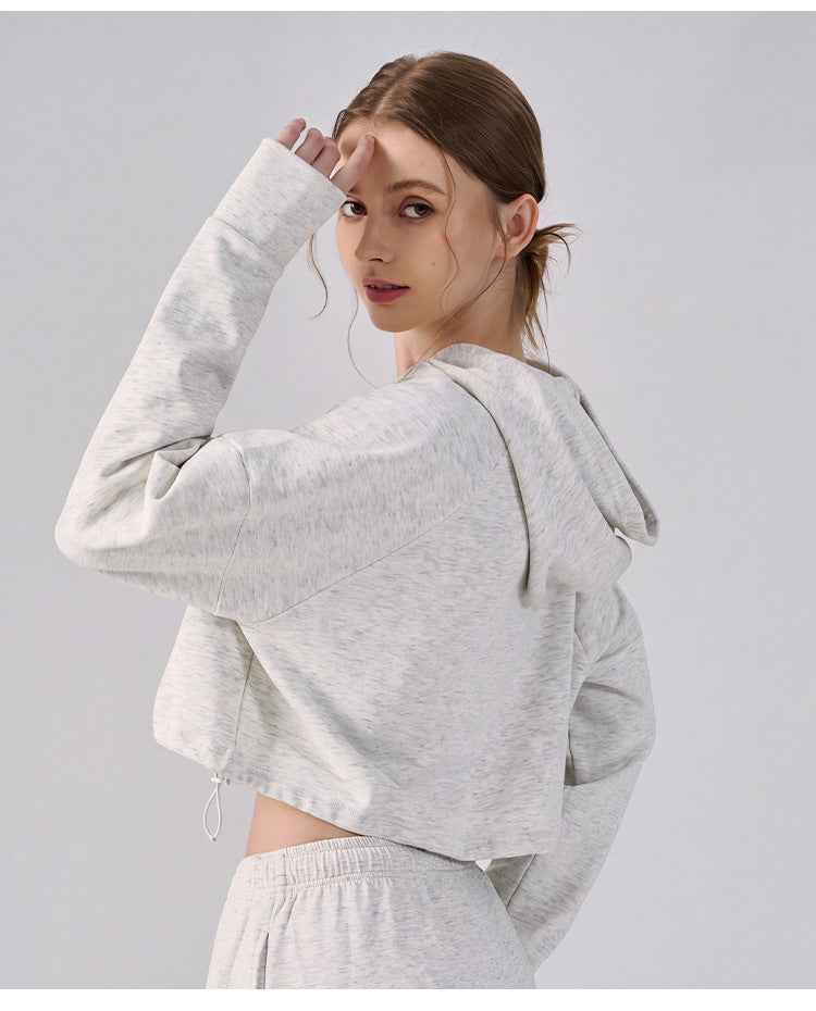 Wholesale Women’s Cropped Sweatshirt | Bulk Relaxed-Fit Hooded Workout Top | fouregg
