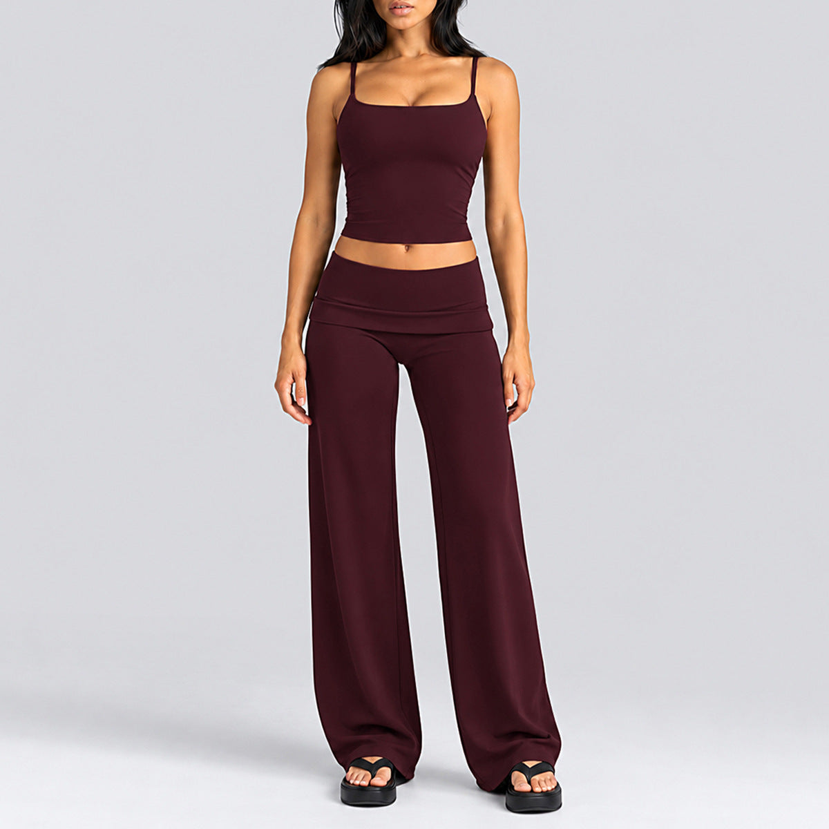 Wholesale Women’s Activewear Set | Quick-Dry Backless Tank Top & Slimming High-Waisted Workout Pants | fouregg - Tank Top + Straight-Leg Pants, Anchora Red