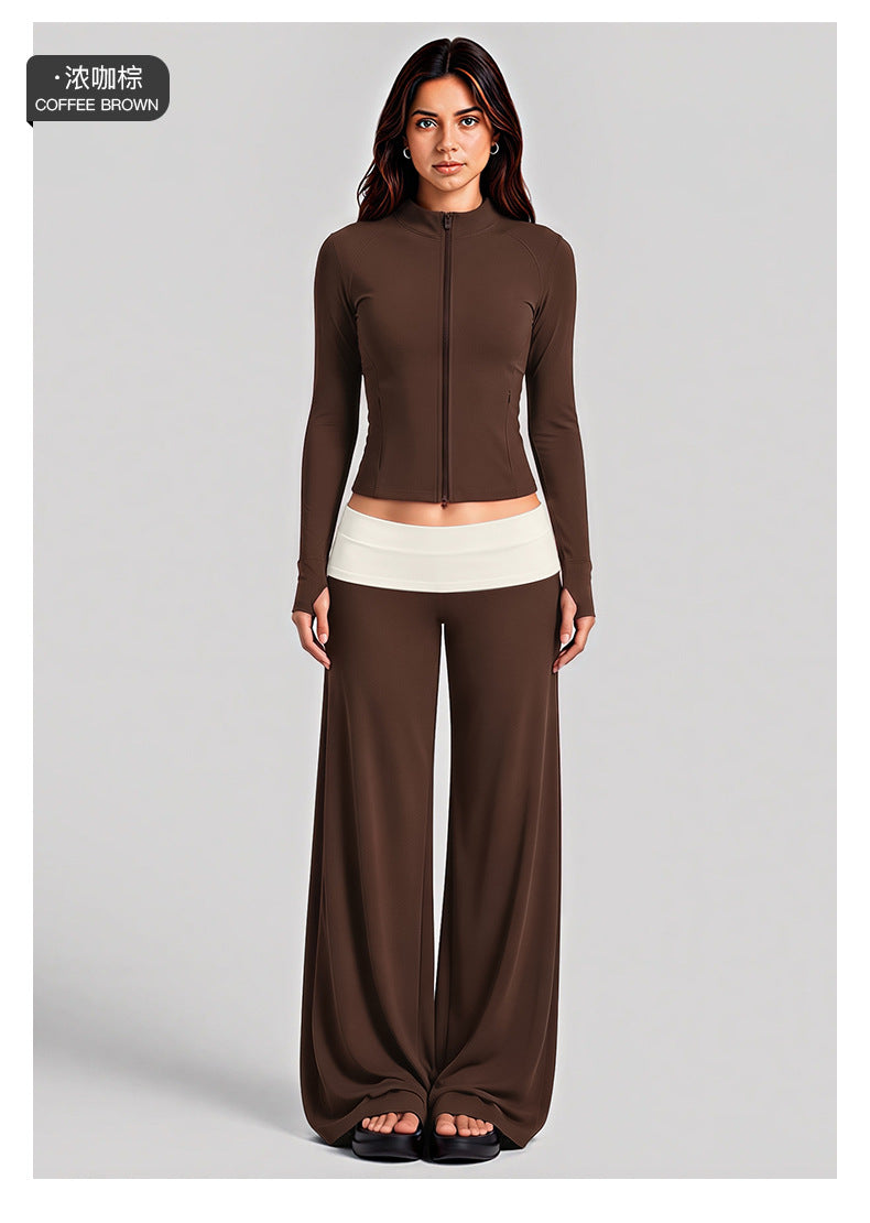 Wholesale Women’s Activewear Set | Color-Block High-Neck Jacket & Quick-Dry Workout Trousers | fouregg