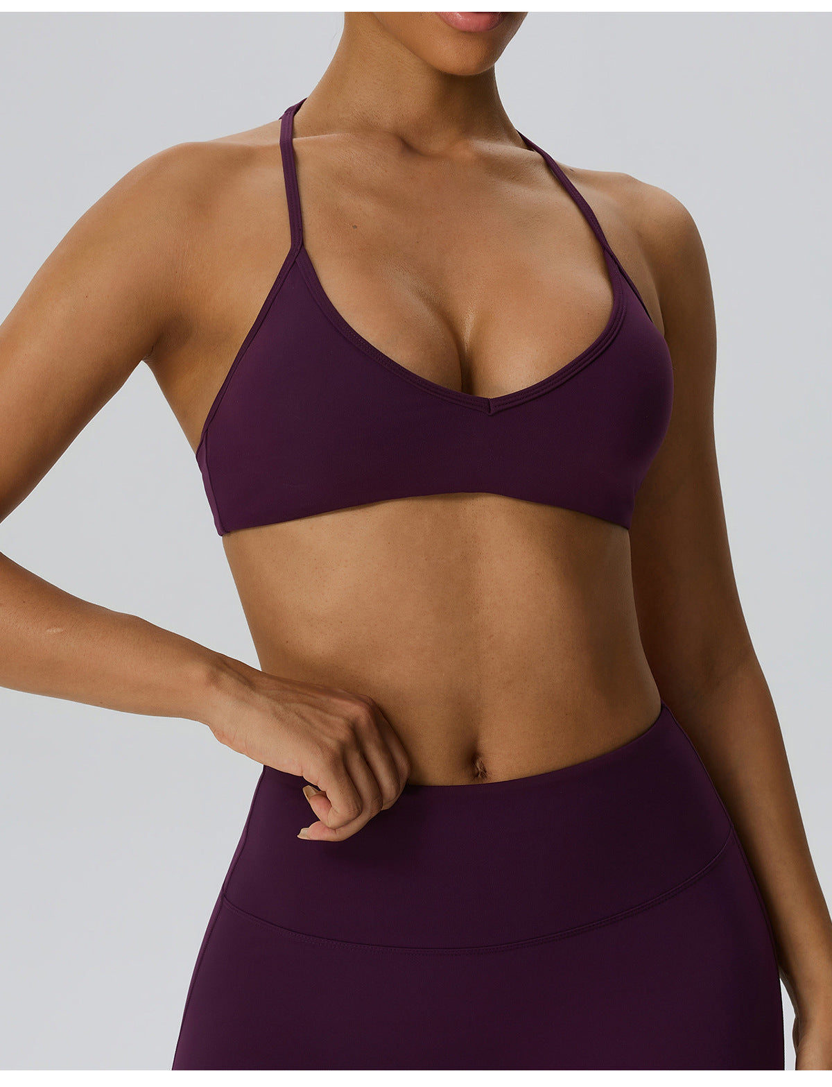 Wholesale Women’s Double-Brushed Sports Bra | Bulk V-Neck Halter Fitness & Yoga Wear 62767 | fouregg