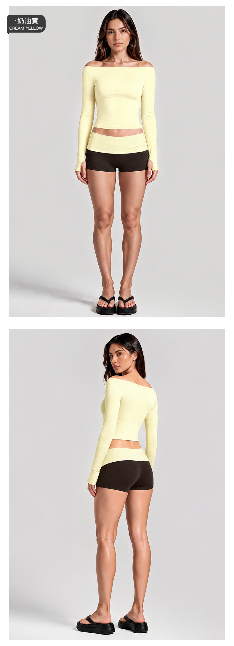 Wholesale Women’s Activewear Set | Quick-Dry Long Sleeve Off-Shoulder Top & High-Waisted Workout Pants | fouregg