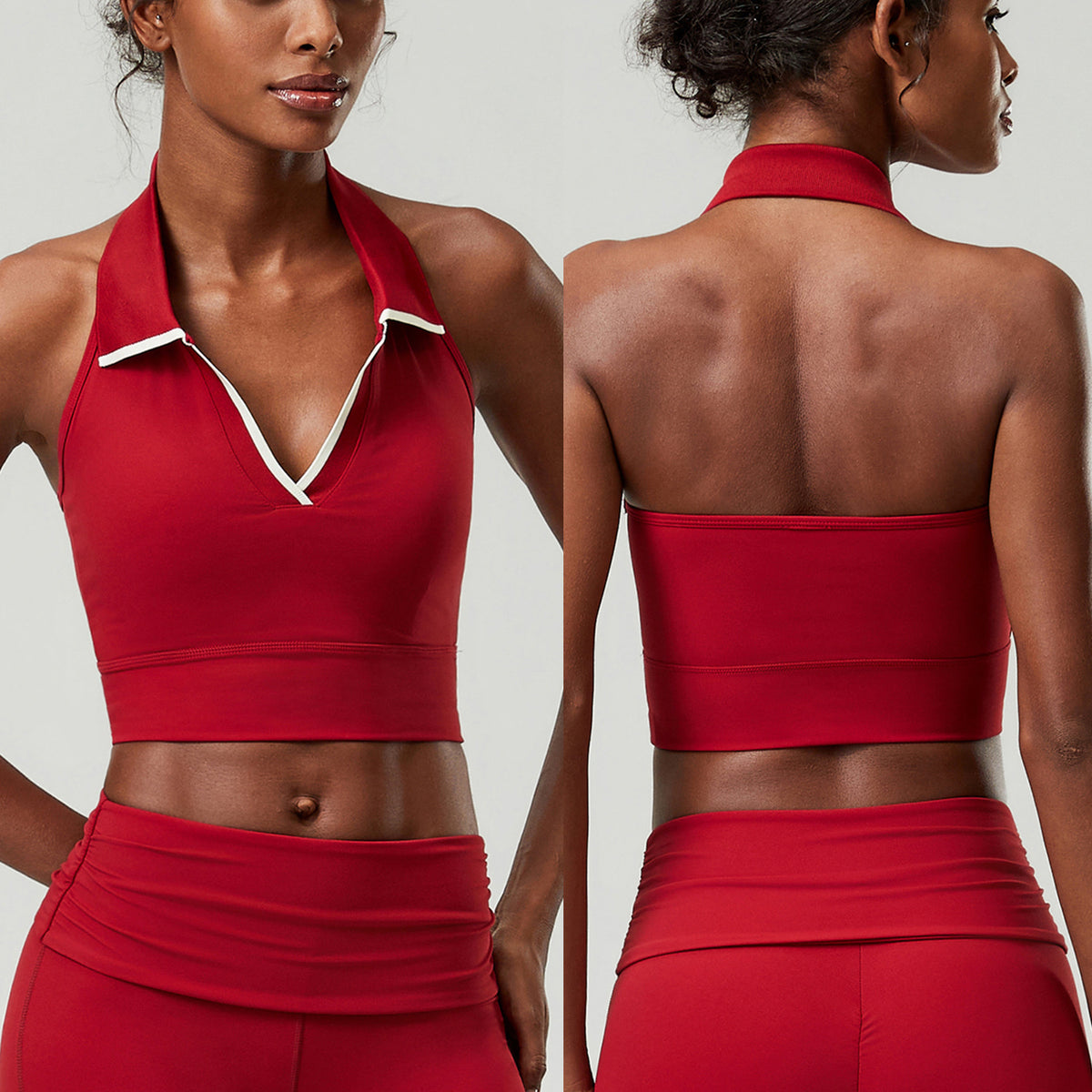 Wholesale Women’s Halter Sports Bra | Bulk Stretch Tennis, Yoga & Badminton Top | fouregg - Red