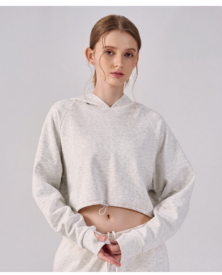 Wholesale Women’s Cropped Sweatshirt | Bulk Relaxed-Fit Hooded Workout Top | fouregg