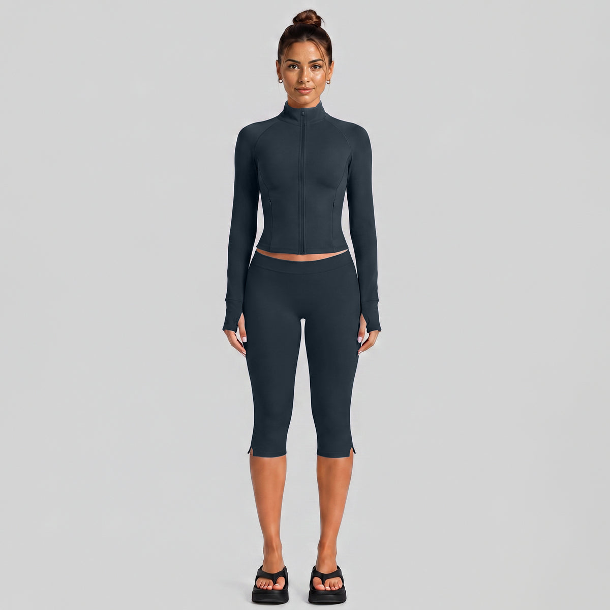 Wholesale Women’s Casual Tracksuit | Fitted Zip-Up Jacket & Versatile Outdoor Running Outfit | fouregg - Blueberry