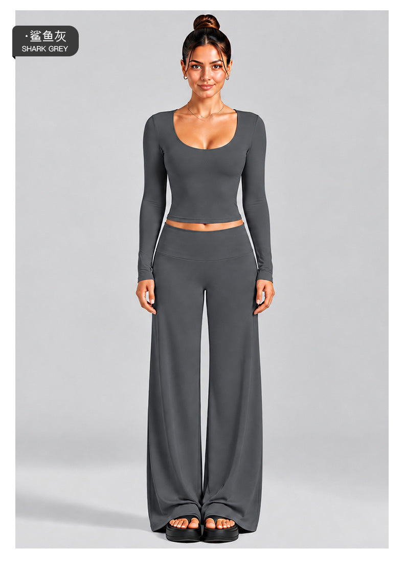 Wholesale Women’s Activewear Set | Fitted Long Sleeve Workout Tee & High-Waisted Fitness Pants | fouregg