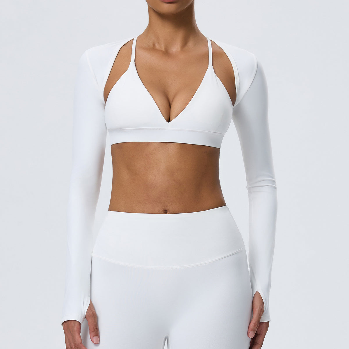 Wholesale Women’s Fitted Yoga Cover-Up | Bulk Double-Brushed Quick-Dry Activewear 62540 | fouregg - White