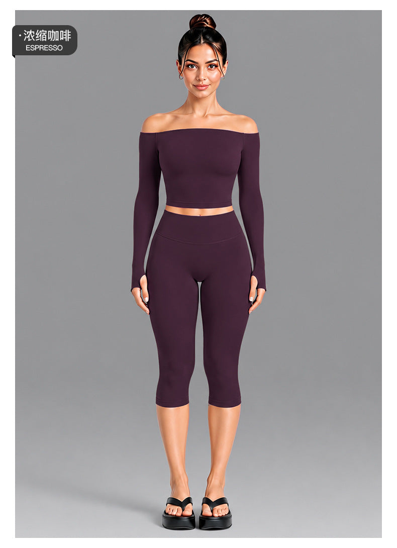 Wholesale Women’s Seamless Activewear Set | Slim-Fit Off-Shoulder Top & Peach-Lift Yoga Pants | fouregg
