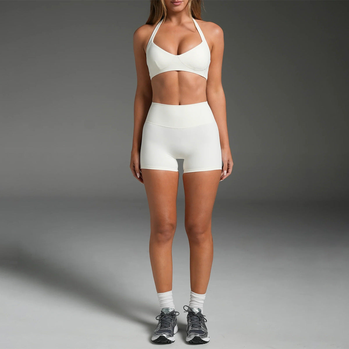 Wholesale Women’s Activewear Set | Backless Quick-Dry Tank Top for Running & Pilates | fouregg - Underwear + Shorts Ivory