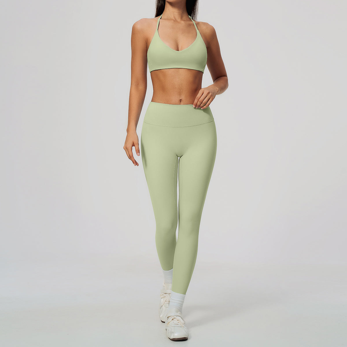 Wholesale Women’s Workout Set 5529 | Slim-Fit Yoga & Fitness Outfit | fouregg - 5529 Bra + 8519 Pants, Misty Pine Green