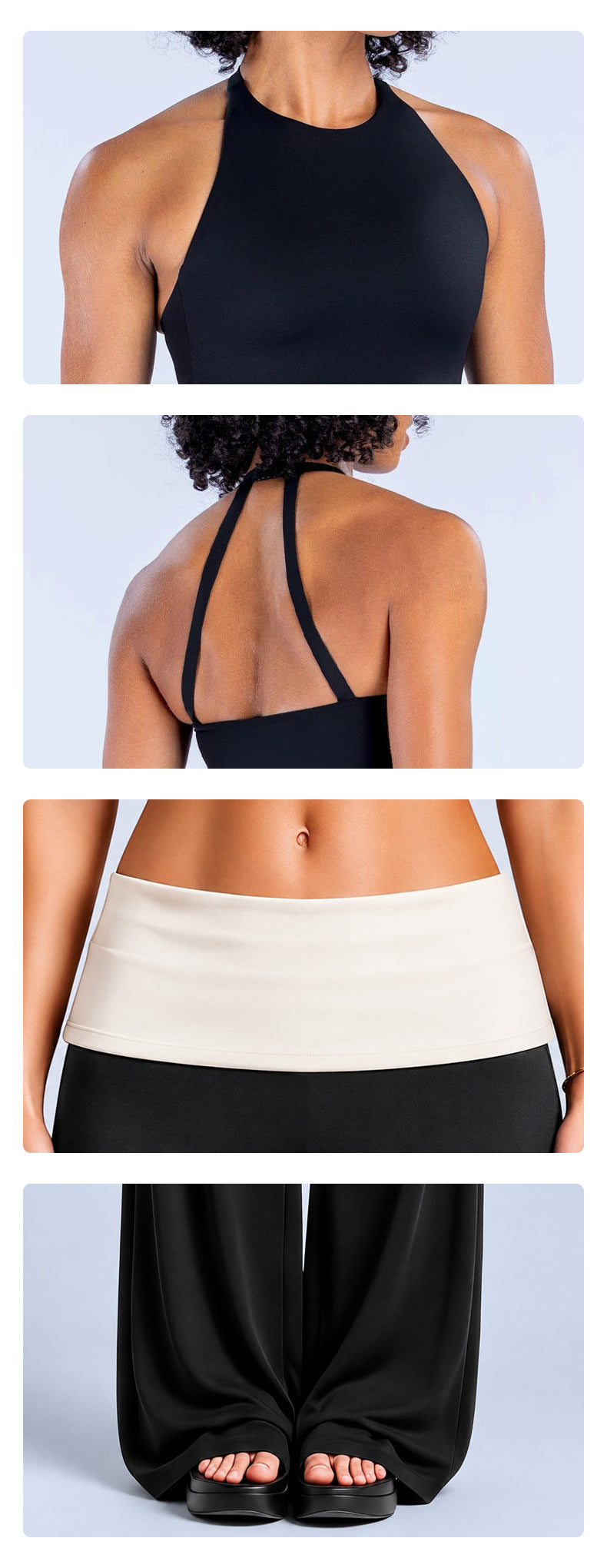 Wholesale Women’s Activewear Set | Color-Block Halter Sports Top & High-Waisted Workout Pants | fouregg