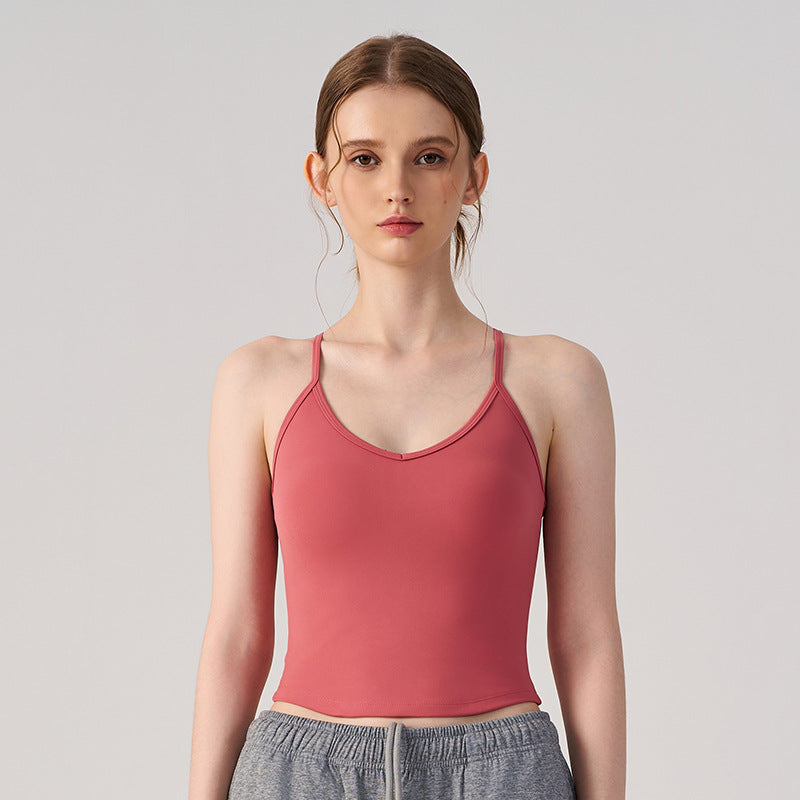 Wholesale Women’s Padded Yoga Top | Bulk Cropped Running & Training Sports Bra | fouregg - Blush Red