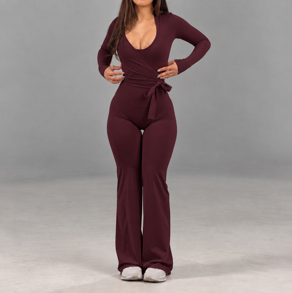 Wholesale Women’s Activewear Jumpsuit | Backless Quick-Dry Halter Flared Workout One-Piece | fouregg - 6277 Long Sleeve + Jumpsuit Ankara Red