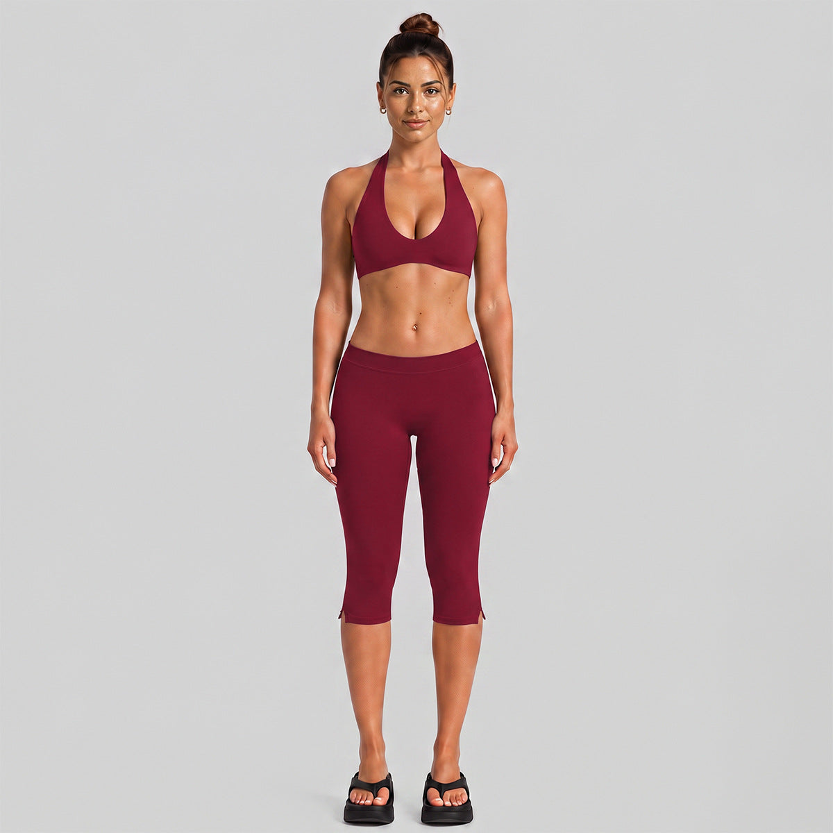 Wholesale Women’s Activewear Set | Halter Workout Top & Capri Pants for Running, Cycling & Pilates | fouregg - Rumba Red