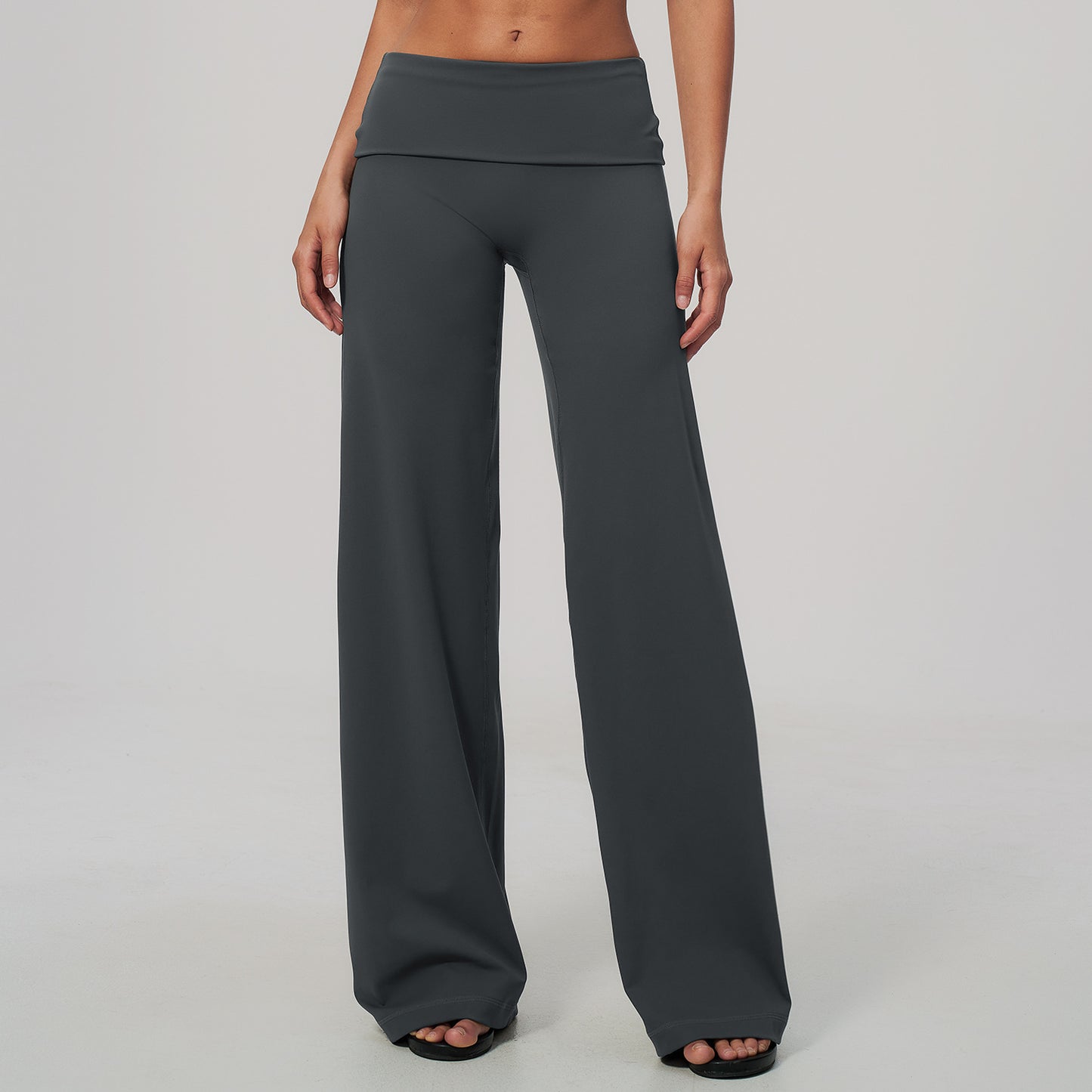 12/2025 Pantalon brossé avec taille rabattue, coupe ample, jambes larges, design amincissant, adapté à la course en extérieur et aux activités sportives, pantalon femme à jambes larges, 5529 -