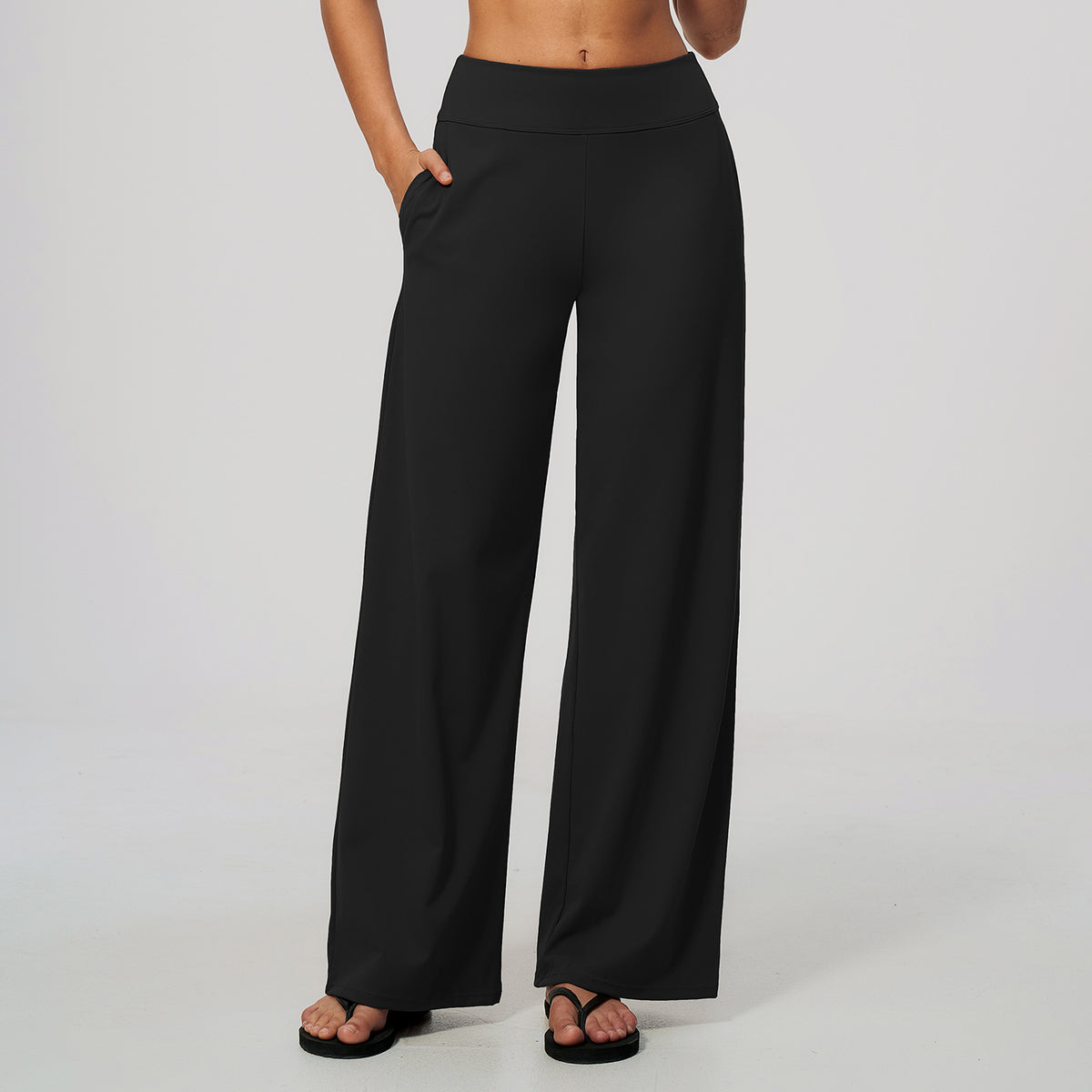 Wholesale Women’s Brushed Sweatpants | Bulk Low-Rise Relaxed-Fit Running Pants 5555 | fouregg - Midnight Black