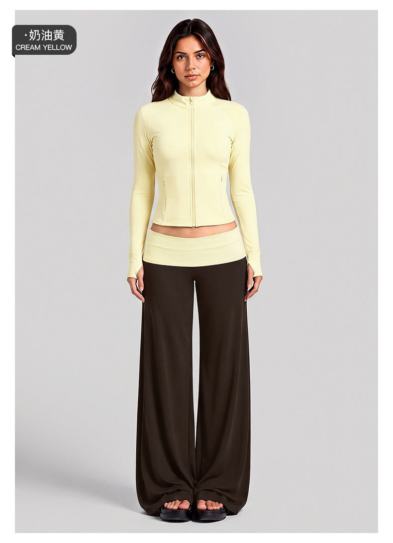 Wholesale Women’s Activewear Set | Quick-Dry Color-Block Track Jacket & Polka Dot Yoga Pants | fouregg
