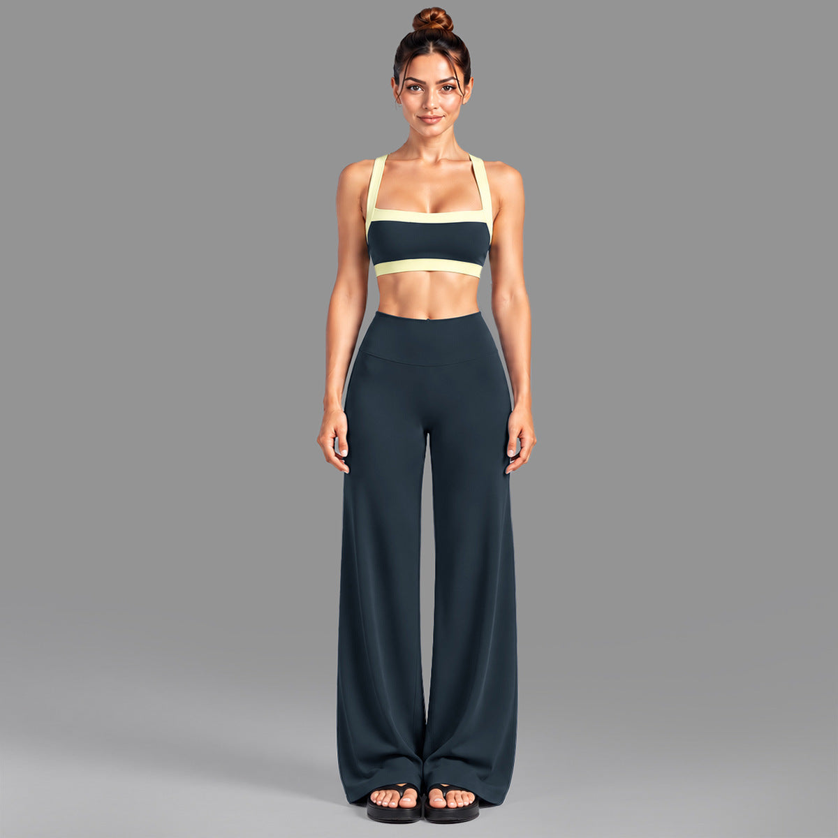 Wholesale Women’s Activewear Set | Color-Block Workout Bra & Low-Waisted Casual Fitness Pants | fouregg - Underwear + Pants Blueberry