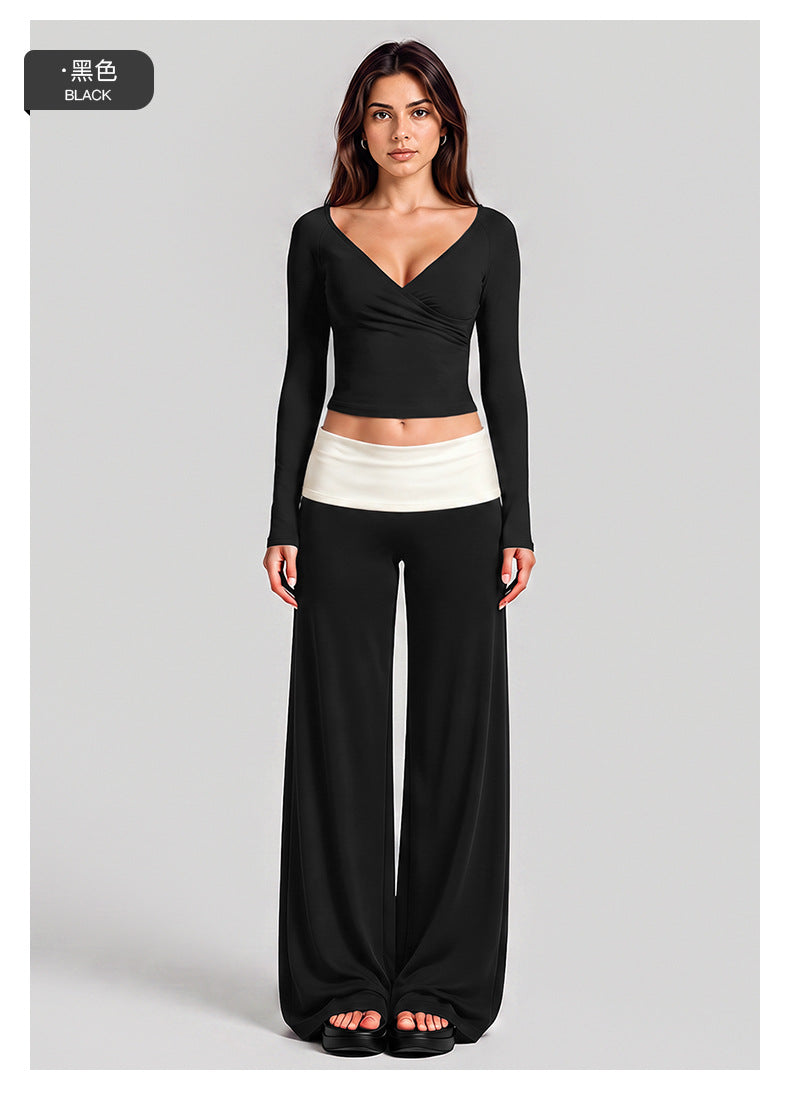 Wholesale Women’s Activewear Set | Quick-Dry Long Sleeve Off-Shoulder Top & High-Waisted Workout Pants | fouregg