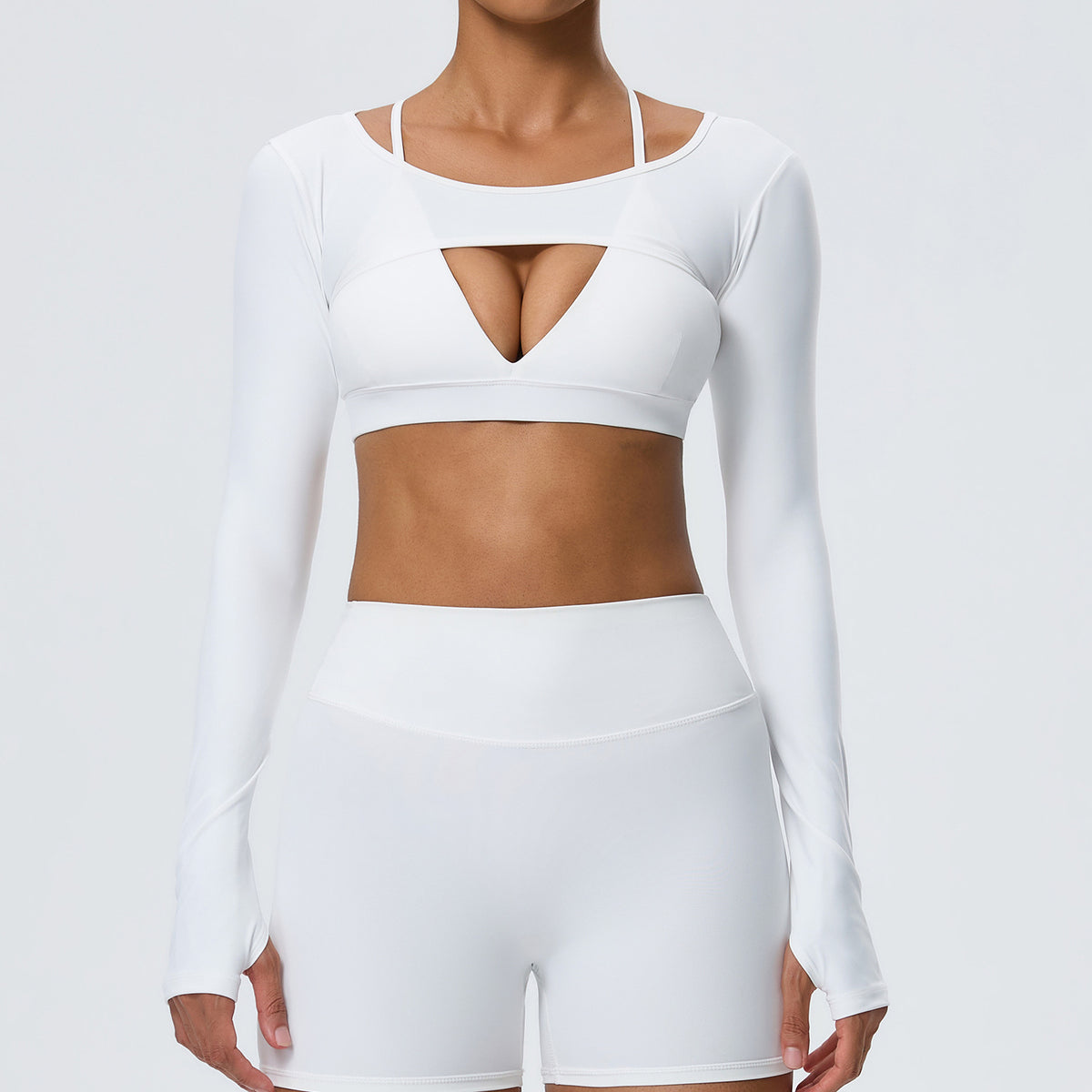 Wholesale Women’s Double-Brushed Activewear Set | Bulk 2-Piece Yoga & Fitness Wear | fouregg - White