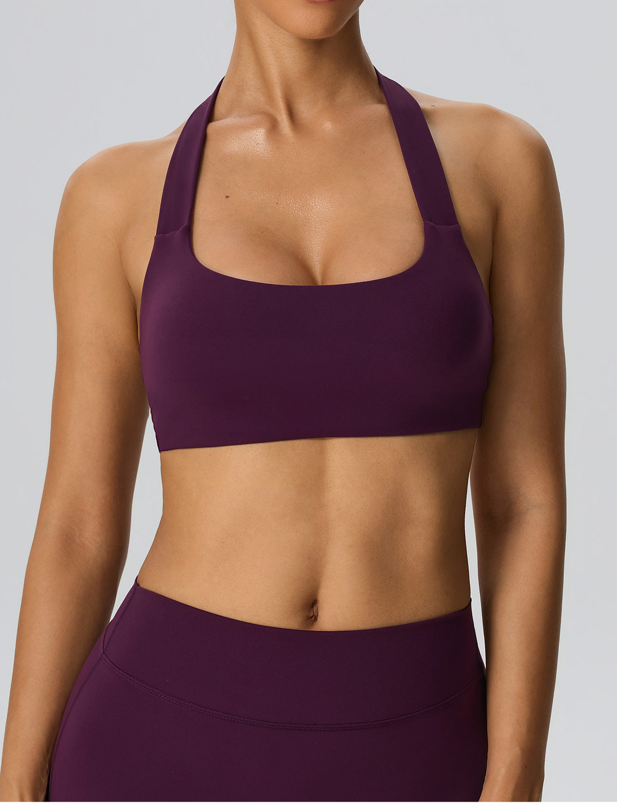 Wholesale Women’s Double-Brushed Sports Bra | Bulk Open-Back Halter Fitness Top 62768 | fouregg