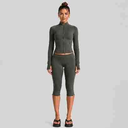 Wholesale Women’s Casual Tracksuit | Fitted Zip-Up Jacket & Versatile Outdoor Running Outfit | fouregg - Olive Green