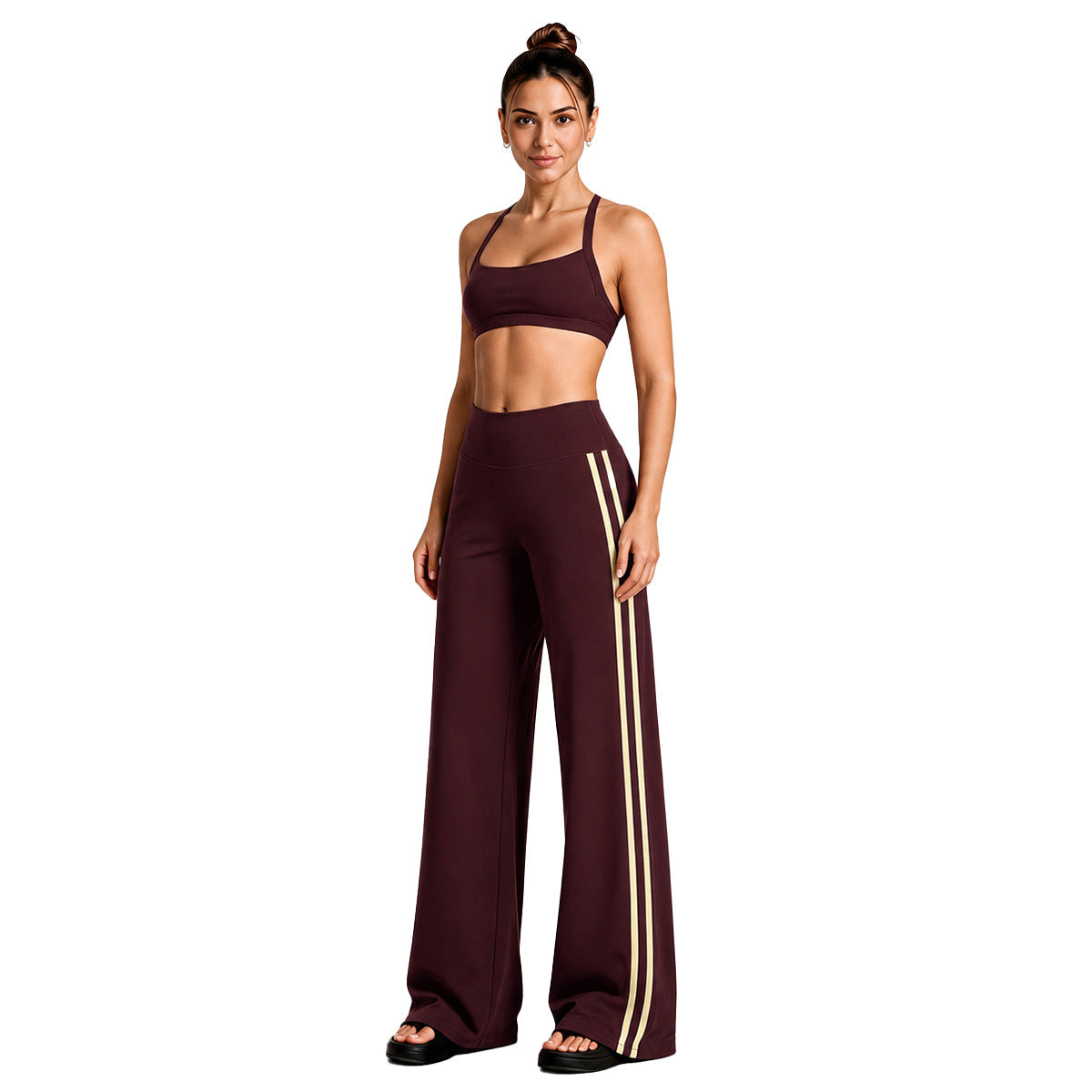 Wholesale Women’s Contrast-Color Activewear Set | Open-Back Halter Bra & Relaxed Straight-Leg Trousers | fouregg