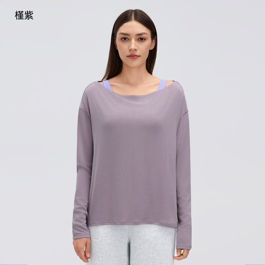 Wholesale Women’s Relaxed-Fit Activewear Top D26166 | Casual Long-Sleeve Running & Pilates Cover-Up | fouregg - Purple