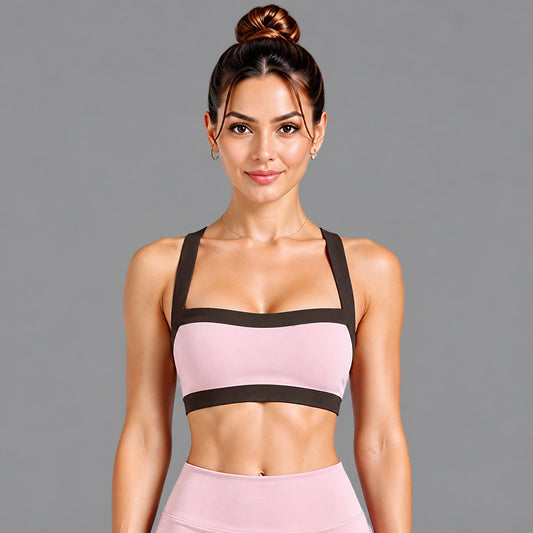 Wholesale Women’s Activewear Set | Color-Block Workout Bra & Low-Waisted Casual Fitness Pants | fouregg - Underwear Pink