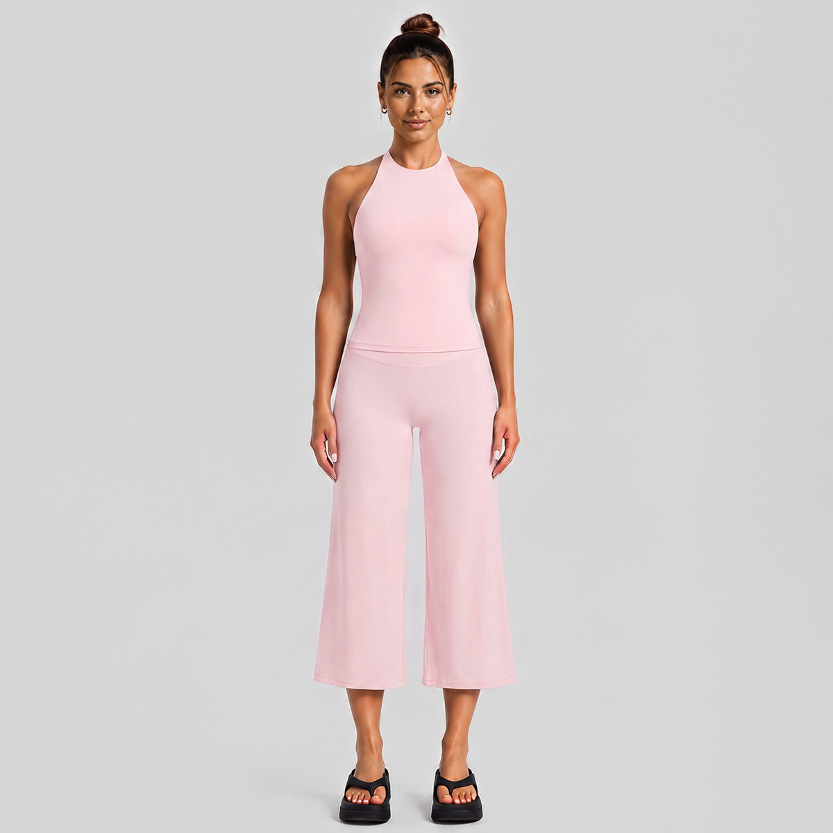 Wholesale Women’s Activewear Set | Slimming Sports Tank & Loose-Fit Workout Pants | fouregg - Wide-Leg Mid-Length Set, Pink