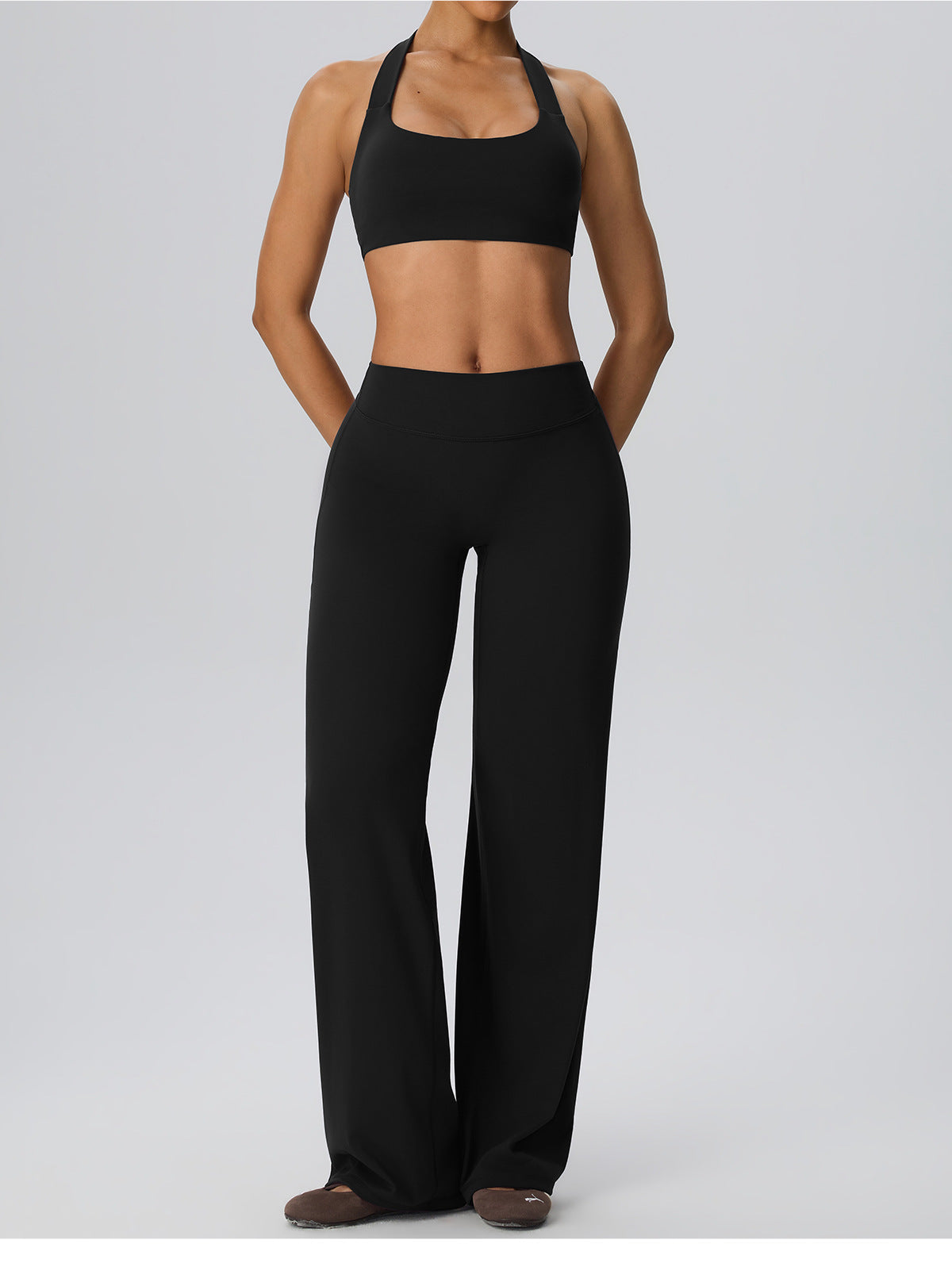 Wholesale Women’s Double-Brushed Sports Bra | Bulk Open-Back Halter Fitness Top 62768 | fouregg