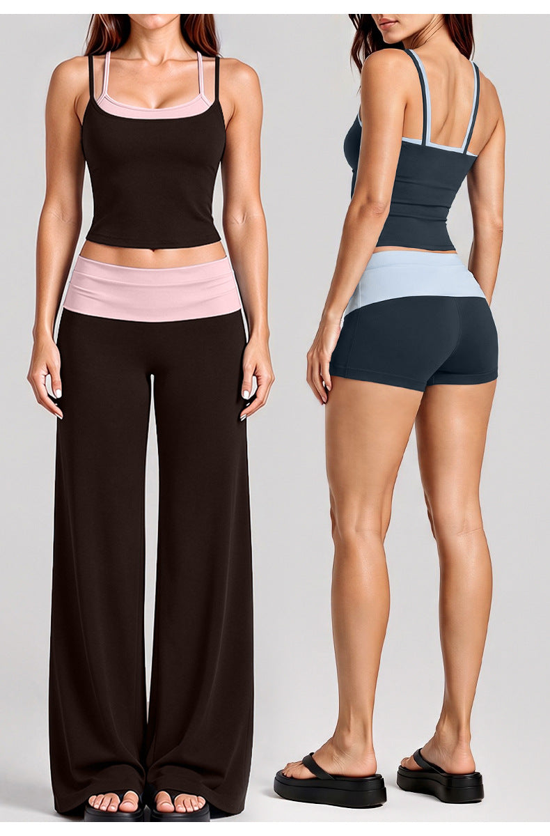 Wholesale Women’s Activewear Set | Layered Sports Tank & High-Waisted Workout Pants | fouregg