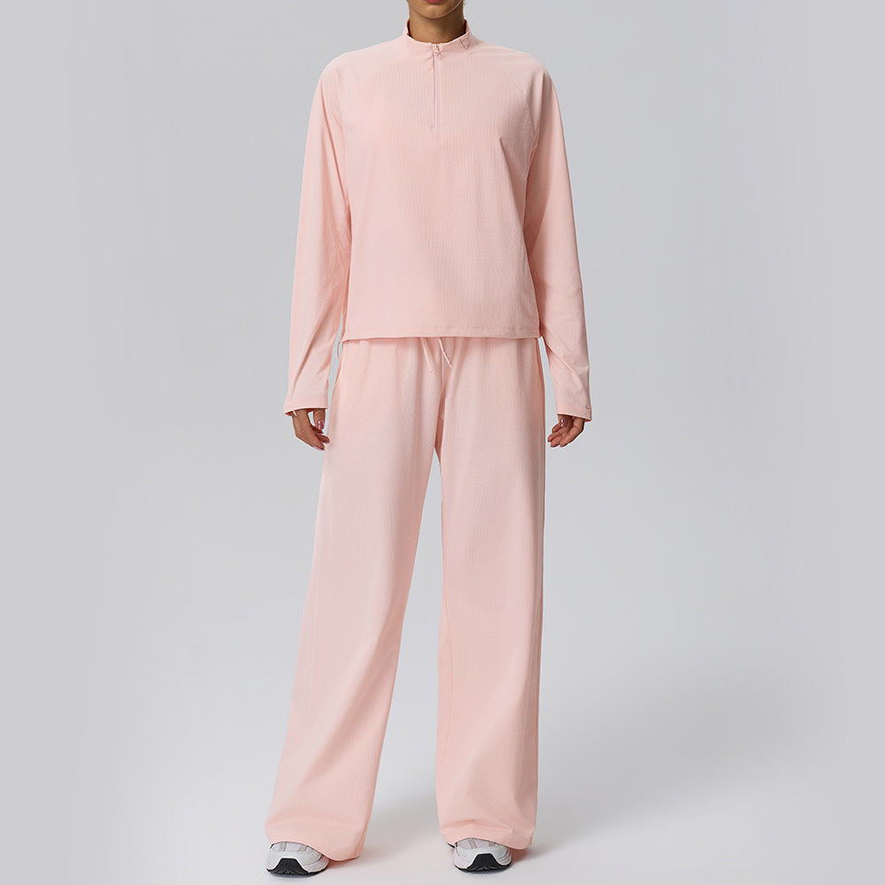 Wholesale Waffle Fabric Long-Sleeve Top & Casual Pants 2-Piece Sports Set | fouregg