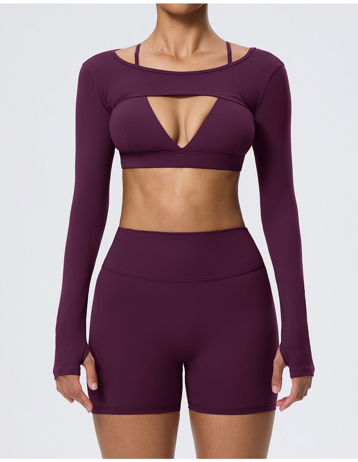 Wholesale Women’s Double-Brushed Yoga Set | Bulk Sports Bra, Sculpting Shorts & Cover-Up | fouregg