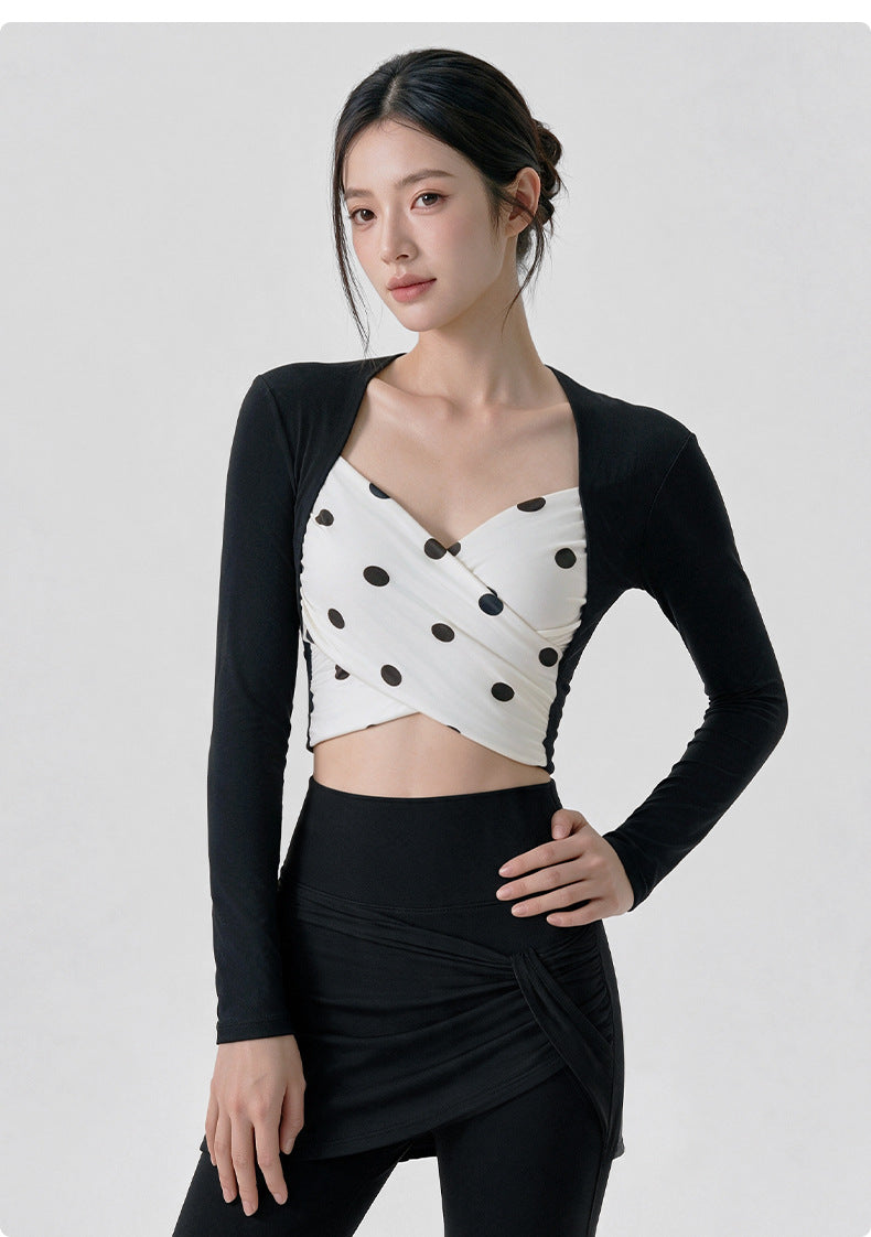 Wholesale Women’s Long Sleeve Pilates Top | Bulk Strapless-Look Slim-Fit Workout Shirt | fouregg