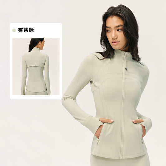 Wholesale Premium Lycra Sports Jacket | Bulk Long-Sleeve Sculpting Activewear | fouregg - Fog Tea Green