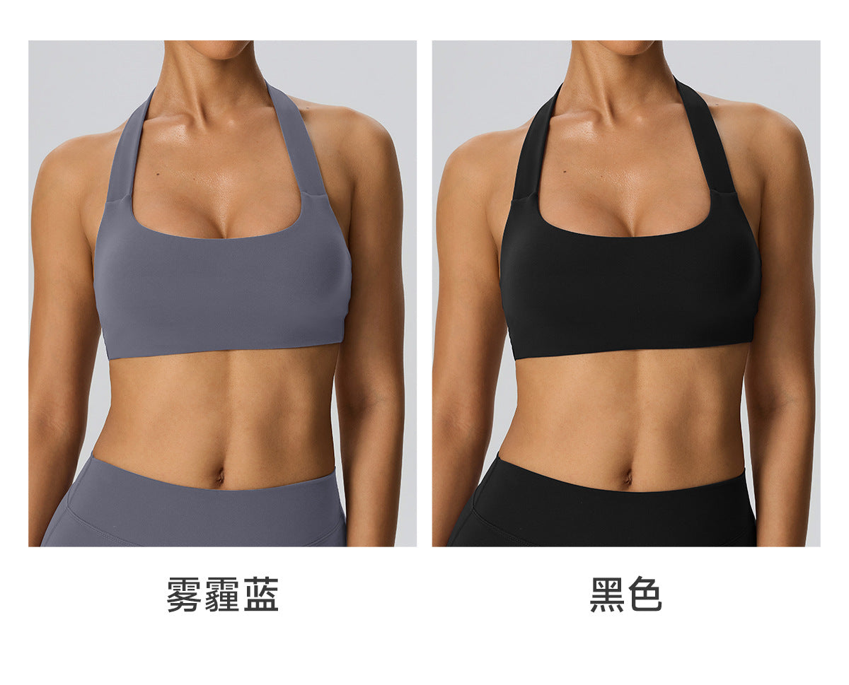 Wholesale Women’s Double-Brushed Sports Bra | Bulk Open-Back Halter Fitness Top 62768 | fouregg