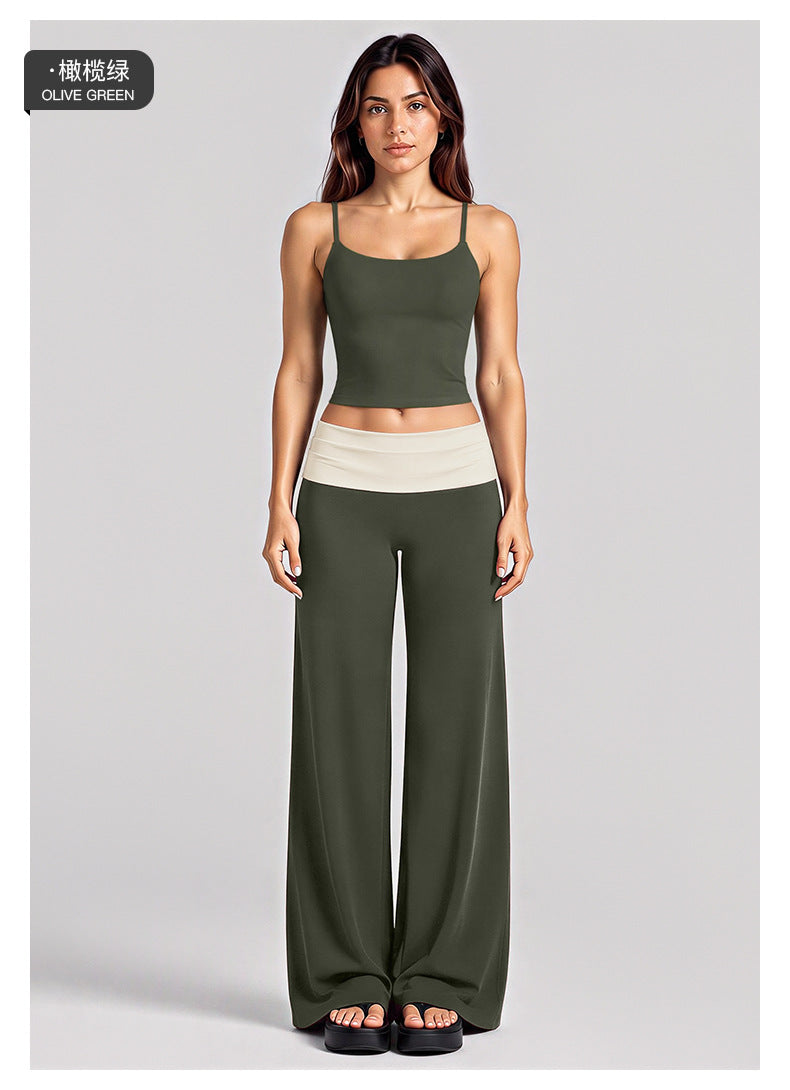 Wholesale Women’s Activewear Set | Backless Sports Tank & Color-Block High-Waisted Yoga Leggings | fouregg