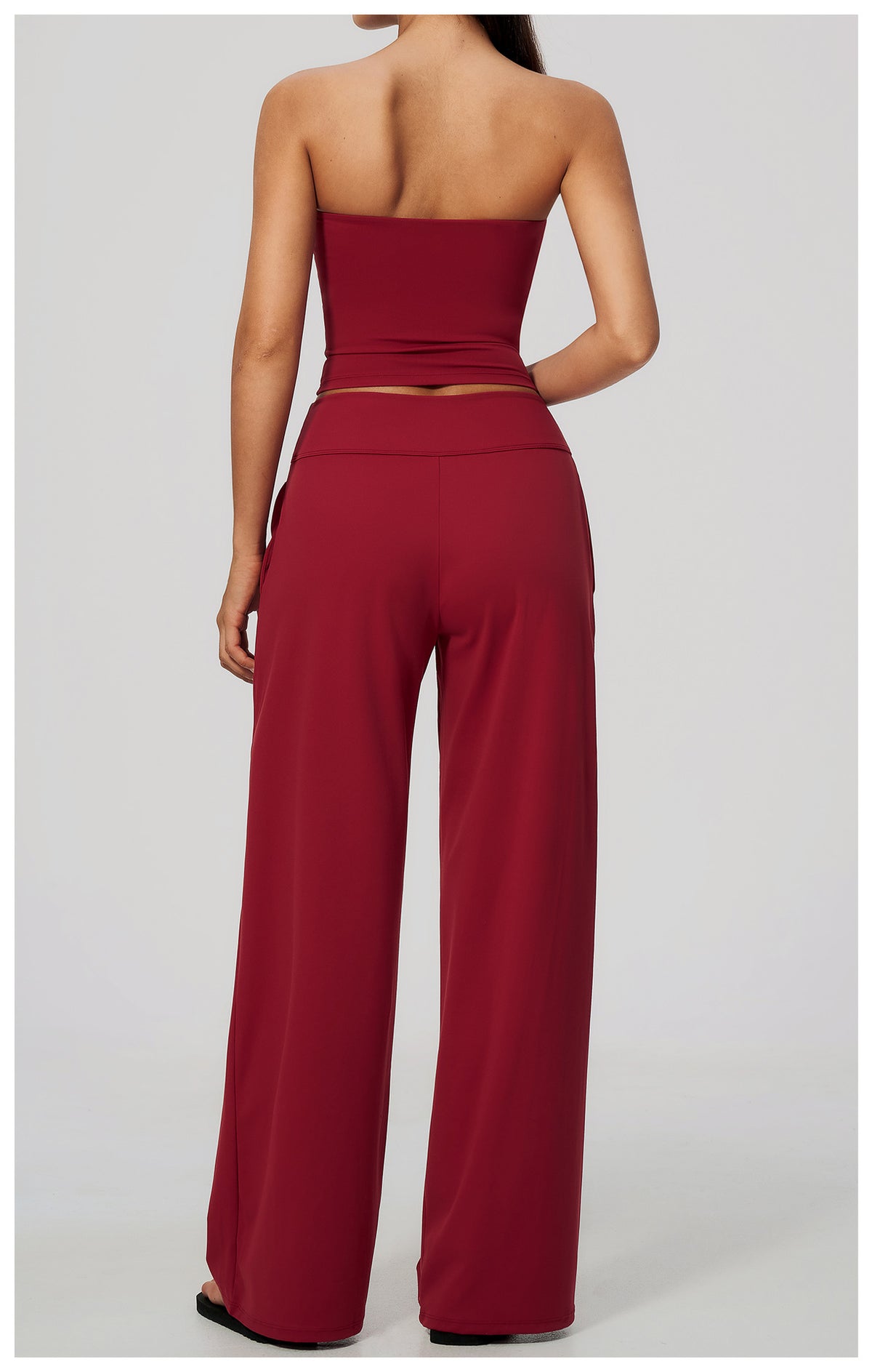 Wholesale Women’s Brushed 2-Piece Set | Strapless Sports Top & Relaxed Wide-Leg Pants 8793 | fouregg