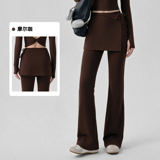 Wholesale Women’s Flare Yoga Pants | Bulk Butt-Lifting Leggings with Anti-Exposure Overlay | fouregg - Mocha