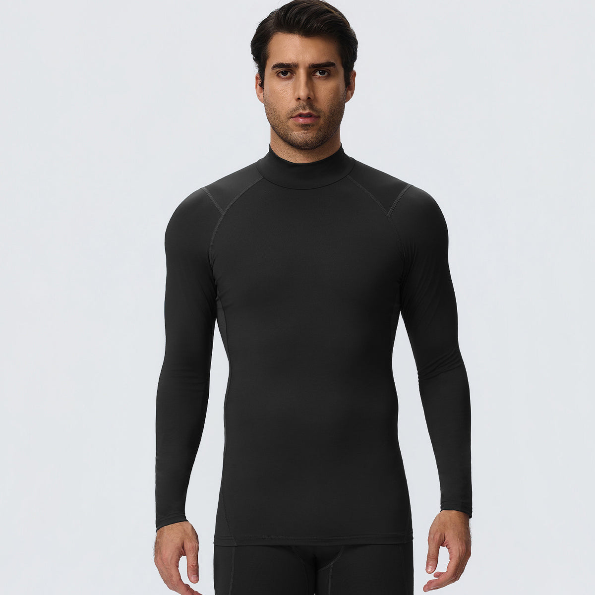 Wholesale Men’s Sculpting Workout Top 61532 | High-Stretch Long Sleeve Fitness Shirt | fouregg - Black