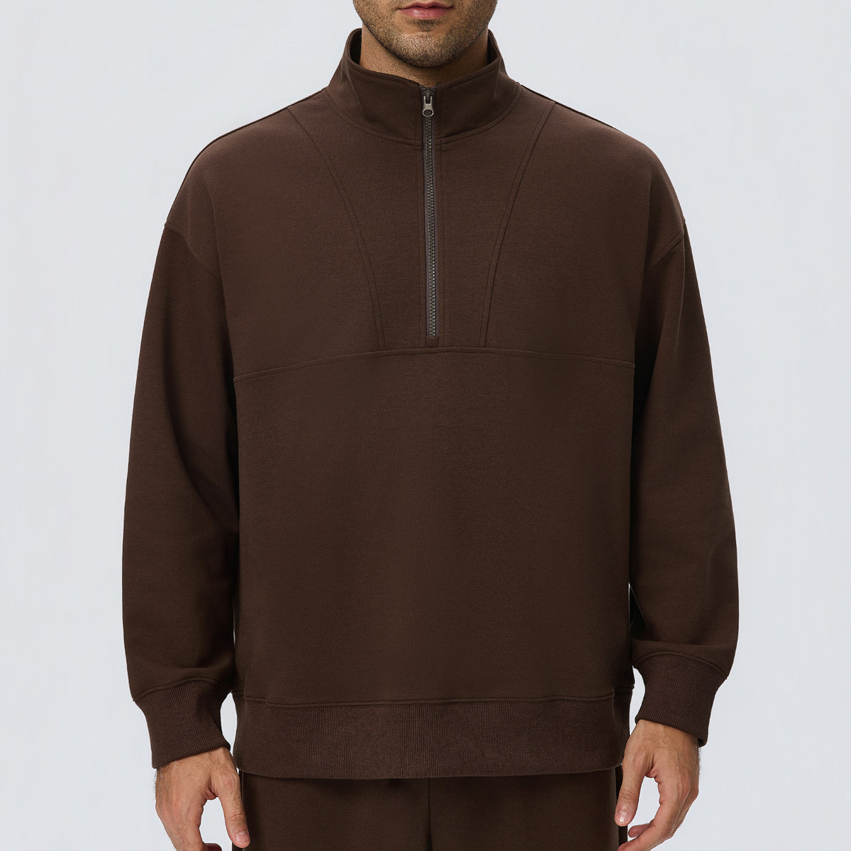 Wholesale Men’s Half-Zip Sports Pullover | Bulk Relaxed-Fit Thermal Workout Top 61531 | fouregg - Terracotta Brown