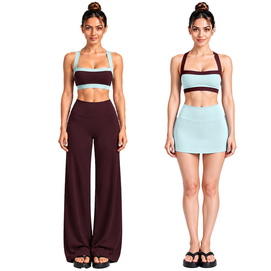 Wholesale Women’s Activewear Set | Color-Block Workout Bra & Low-Waisted Casual Fitness Pants | fouregg
