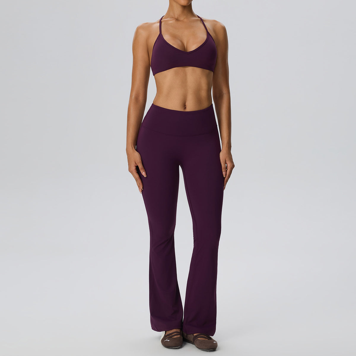 Wholesale Women’s 2-Piece Activewear Set | Double-Brushed Sports Bra & Sculpting Yoga Pants | fouregg - Plum Purple