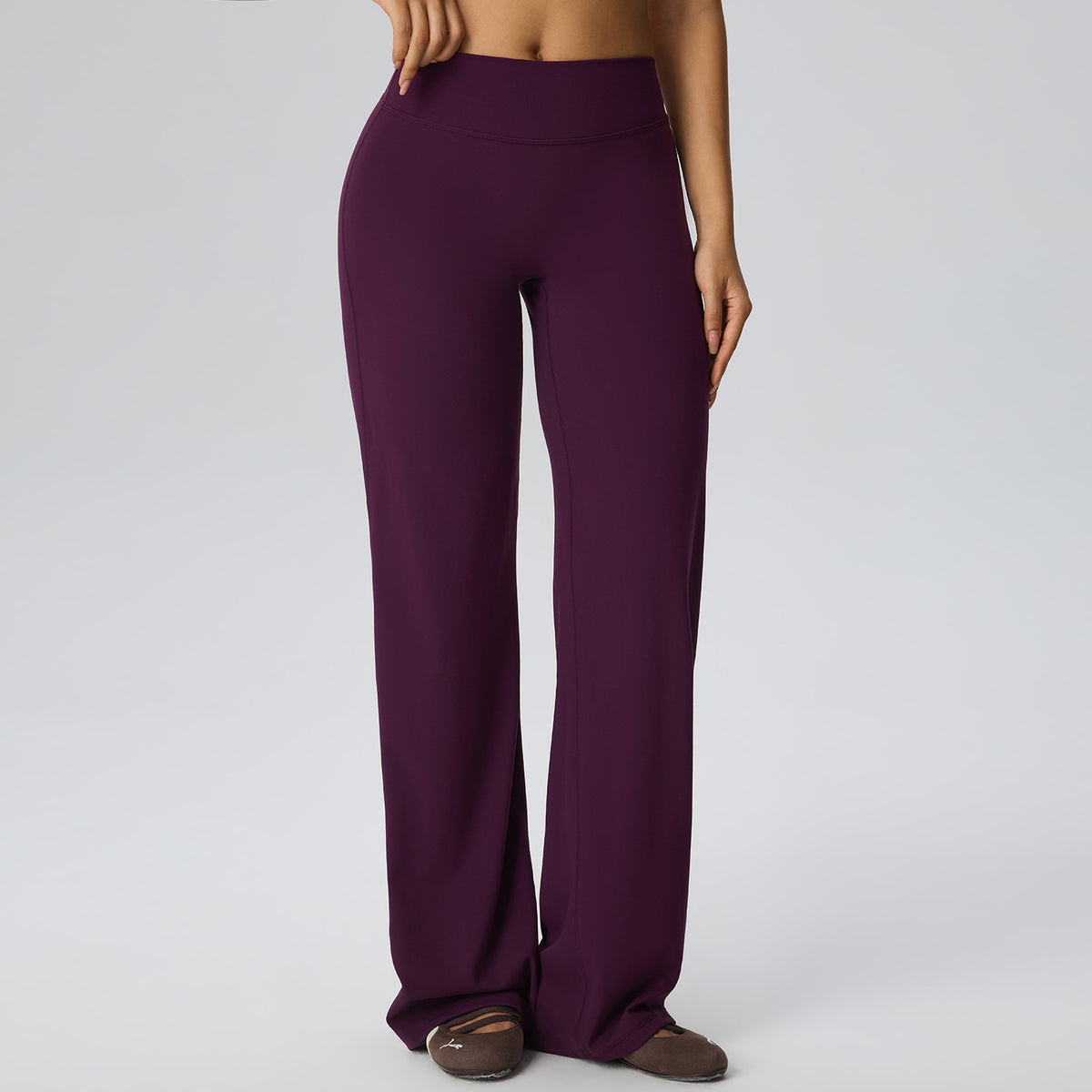 Wholesale Women’s Double-Brushed Yoga Pants | Bulk High-Waist Sculpting Straight-Leg Activewear 62345 | fouregg - Plum Purple