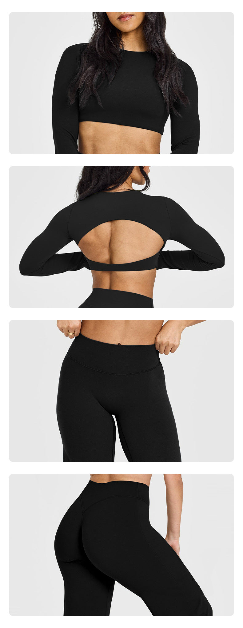 Wholesale Women’s Activewear Set | Cutout Back Long Sleeve Tee & High-Waisted Loose Pants | fouregg