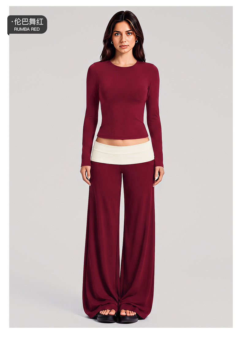 Wholesale Women’s Activewear Set | Fitted Long Sleeve Workout Tee & Casual Fitness Pants | fouregg
