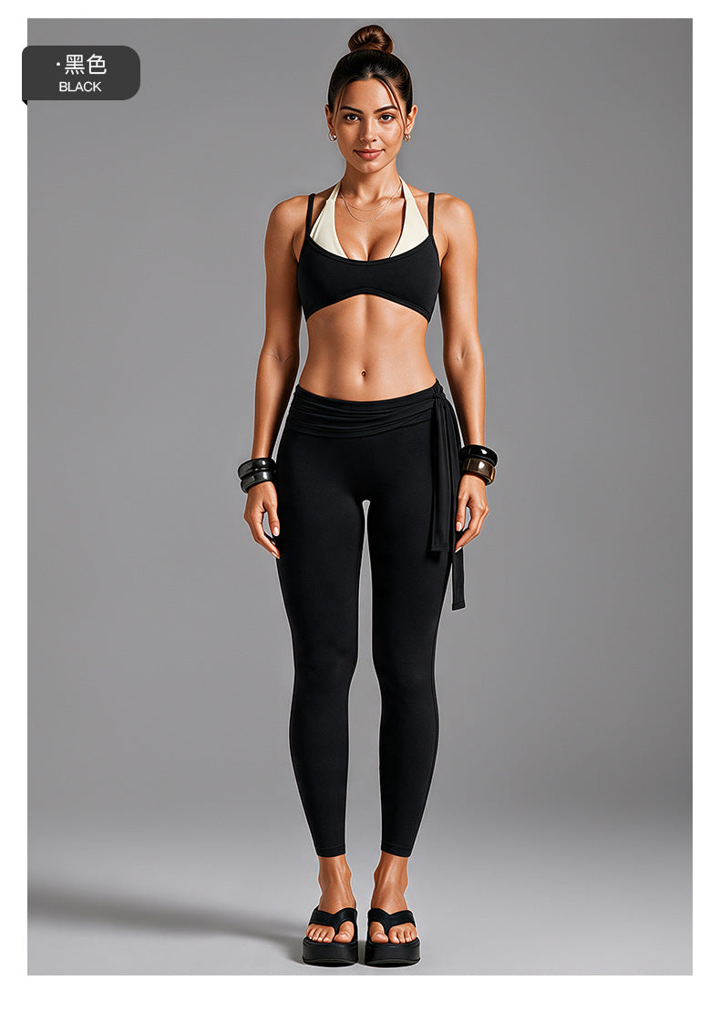Wholesale Women’s Open-Back Activewear Set | Halter Yoga Bra & Ballet-Style Tie-Waist Pants | fouregg